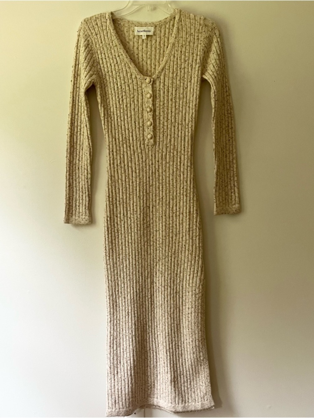 Heartloom Sweater Dress Ribbed Knit Midi XS Neutral Cream Quiet Luxury